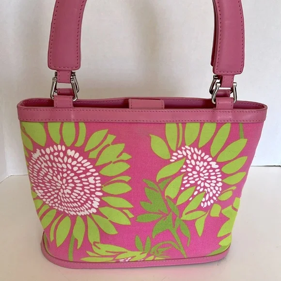 RARE!  Lilly Pulitzer Small Tote Hit Pink Sunflower Pattern-Circa 1990’s - Picture 4 of 16
